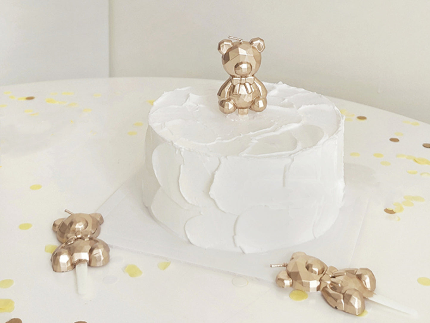 Silver Gold Bear Cake Candle, Rhinestone Diamond Bear Cake Candle