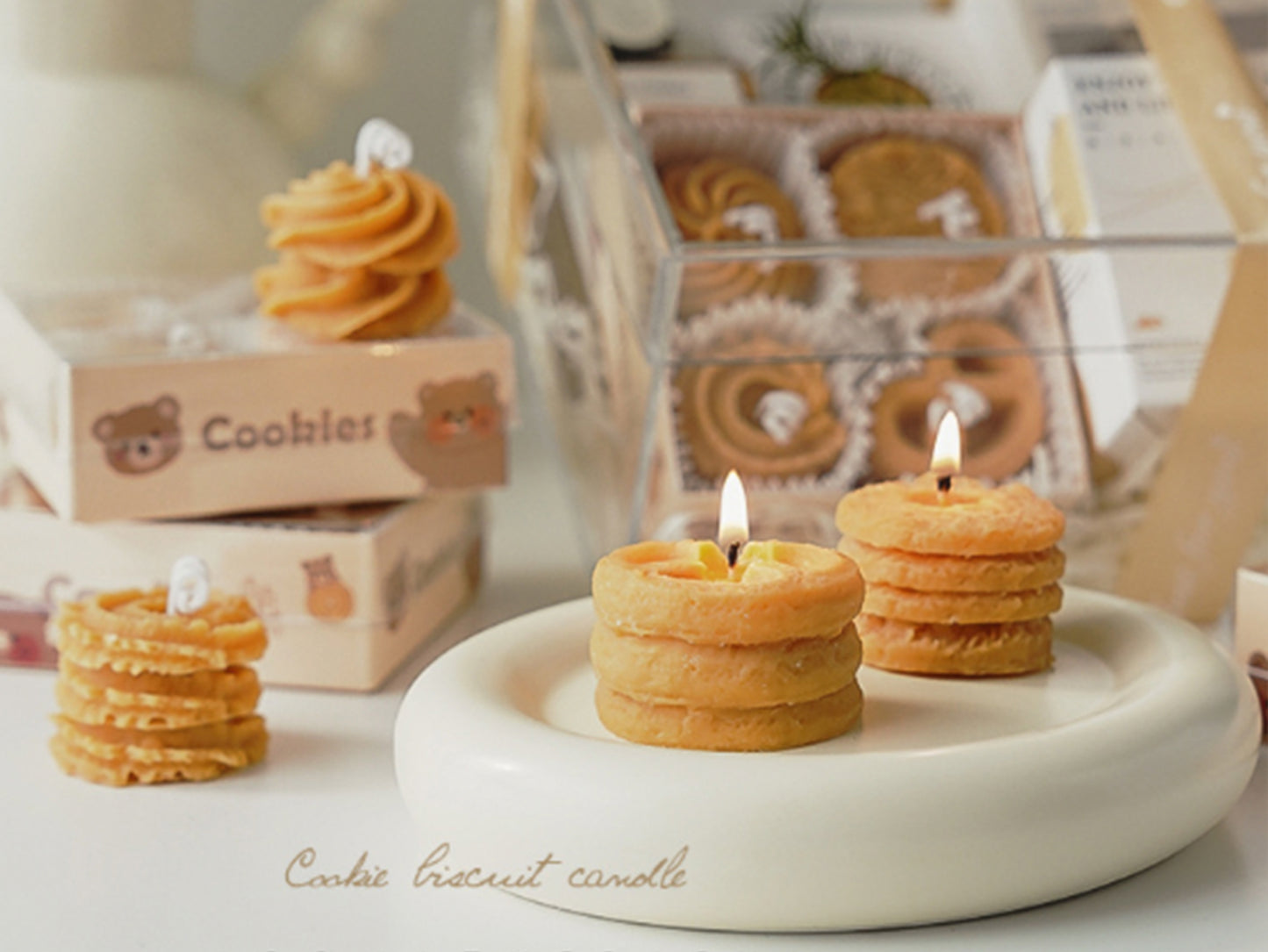 4pcs Cookie Candles Set, Biscuit Soy Wax Candles, Christmas Birthday Gift Box