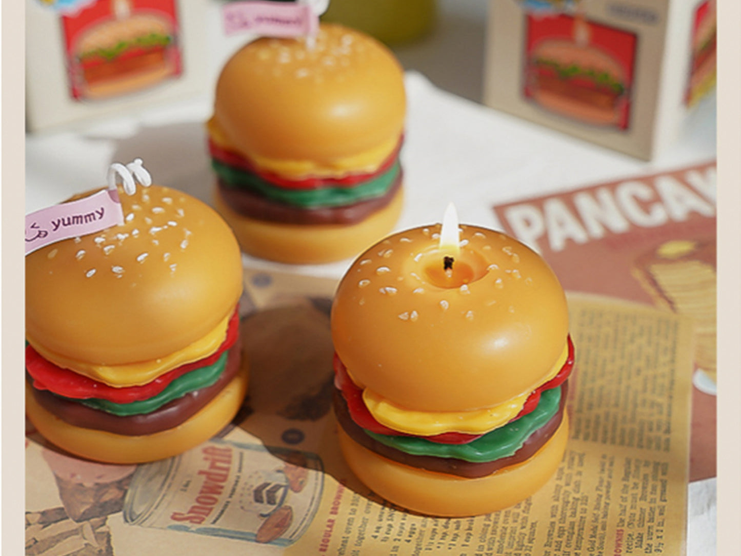 Burger Shaped Candles, Soy Wax Scented Candles