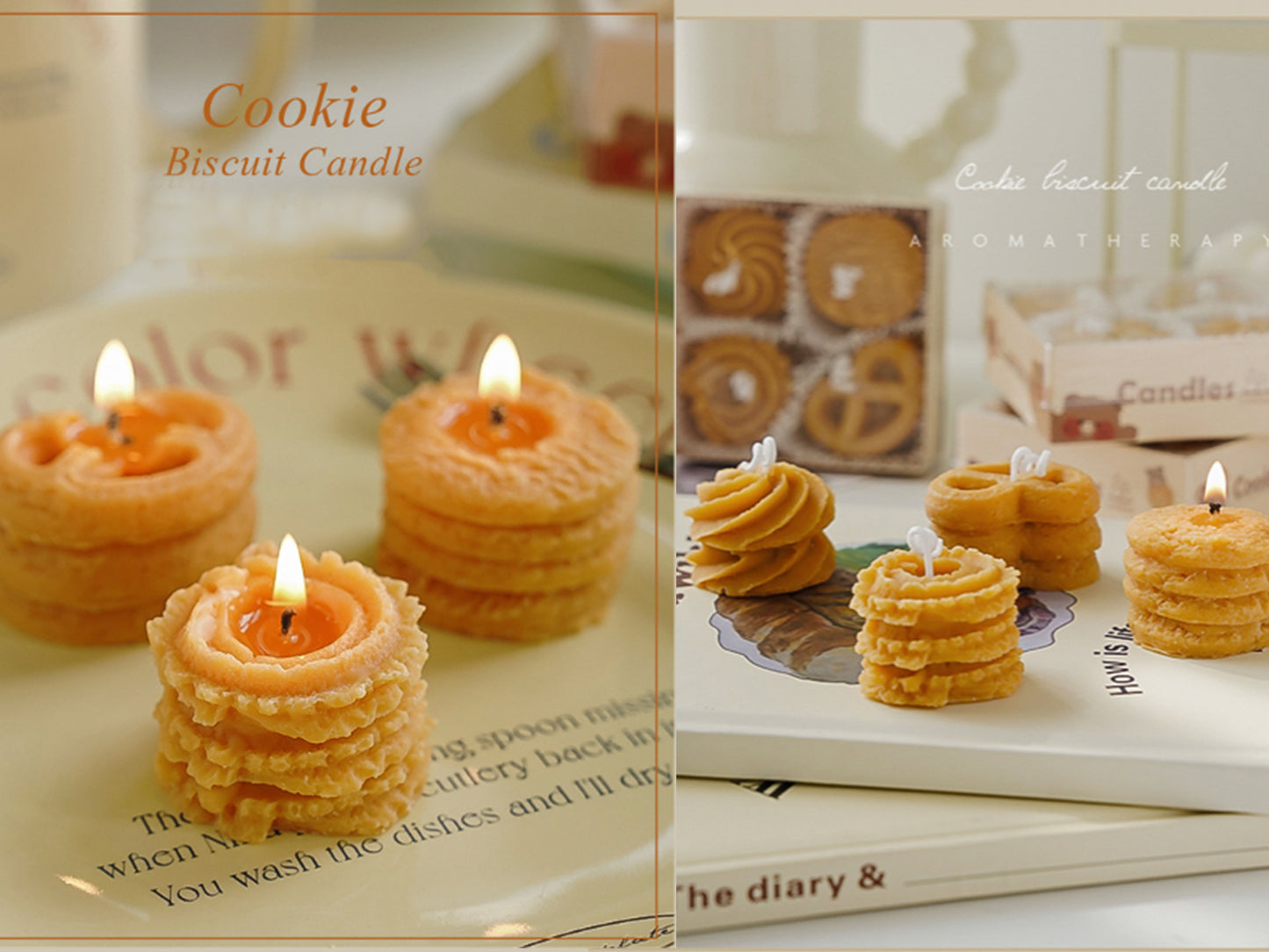 4pcs Cookie Candles Set, Biscuit Soy Wax Candles, Christmas Birthday Gift Box