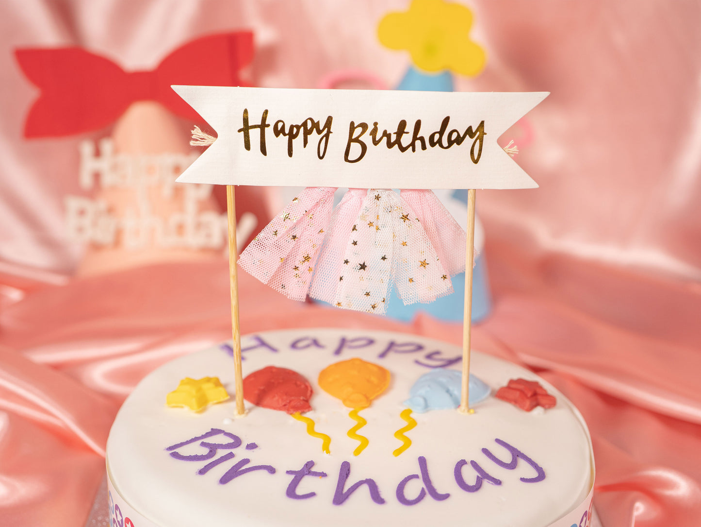 Happy Birthday Cake Topper Banner, Birthday Cake Topper Bunting Banner Flags