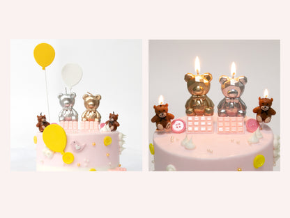 Silver Gold Bear Cake Candle, Rhinestone Diamond Bear Cake Candle