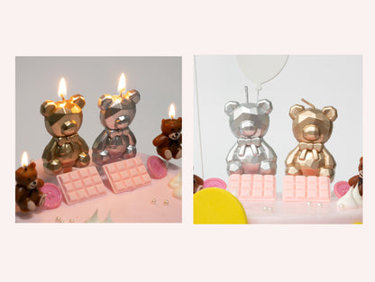 Silver Gold Bear Cake Candle, Rhinestone Diamond Bear Cake Candle