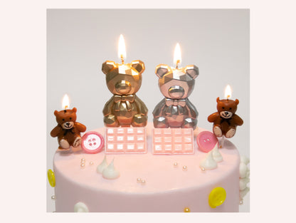 Silver Gold Bear Cake Candle, Rhinestone Diamond Bear Cake Candle