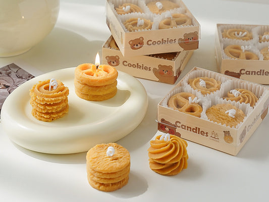 4pcs Cookie Candles Set, Biscuit Soy Wax Candles, Christmas Birthday Gift Box