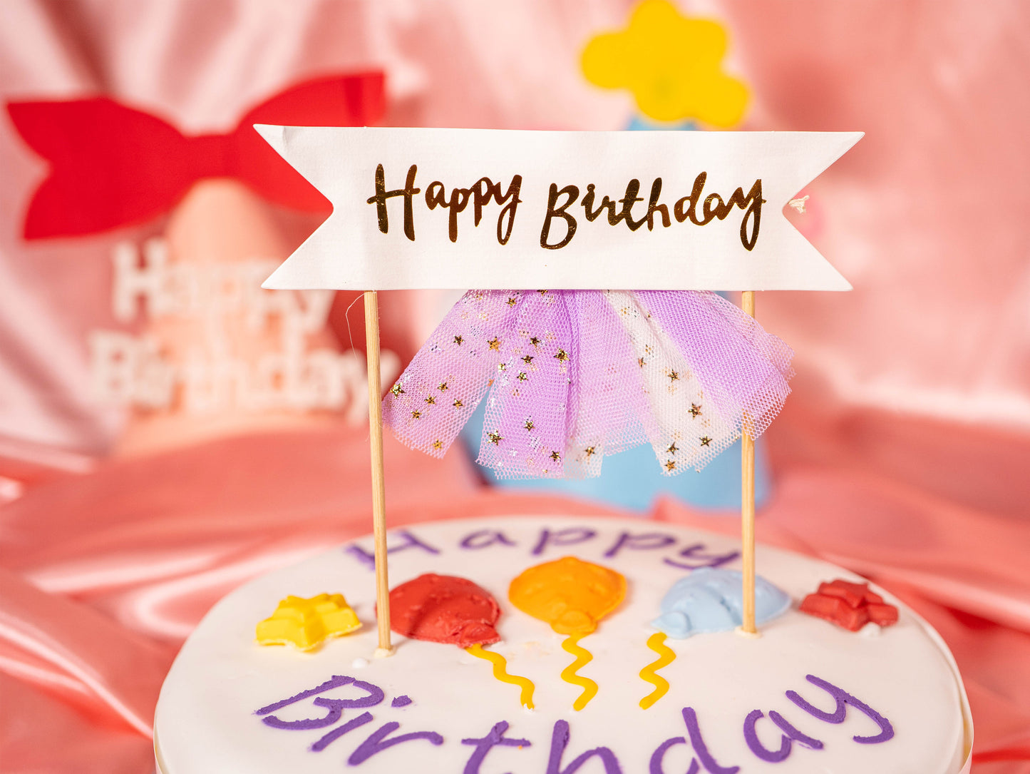 Happy Birthday Cake Topper Banner, Birthday Cake Topper Bunting Banner Flags