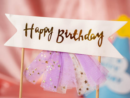 Happy Birthday Cake Topper Banner, Birthday Cake Topper Bunting Banner Flags