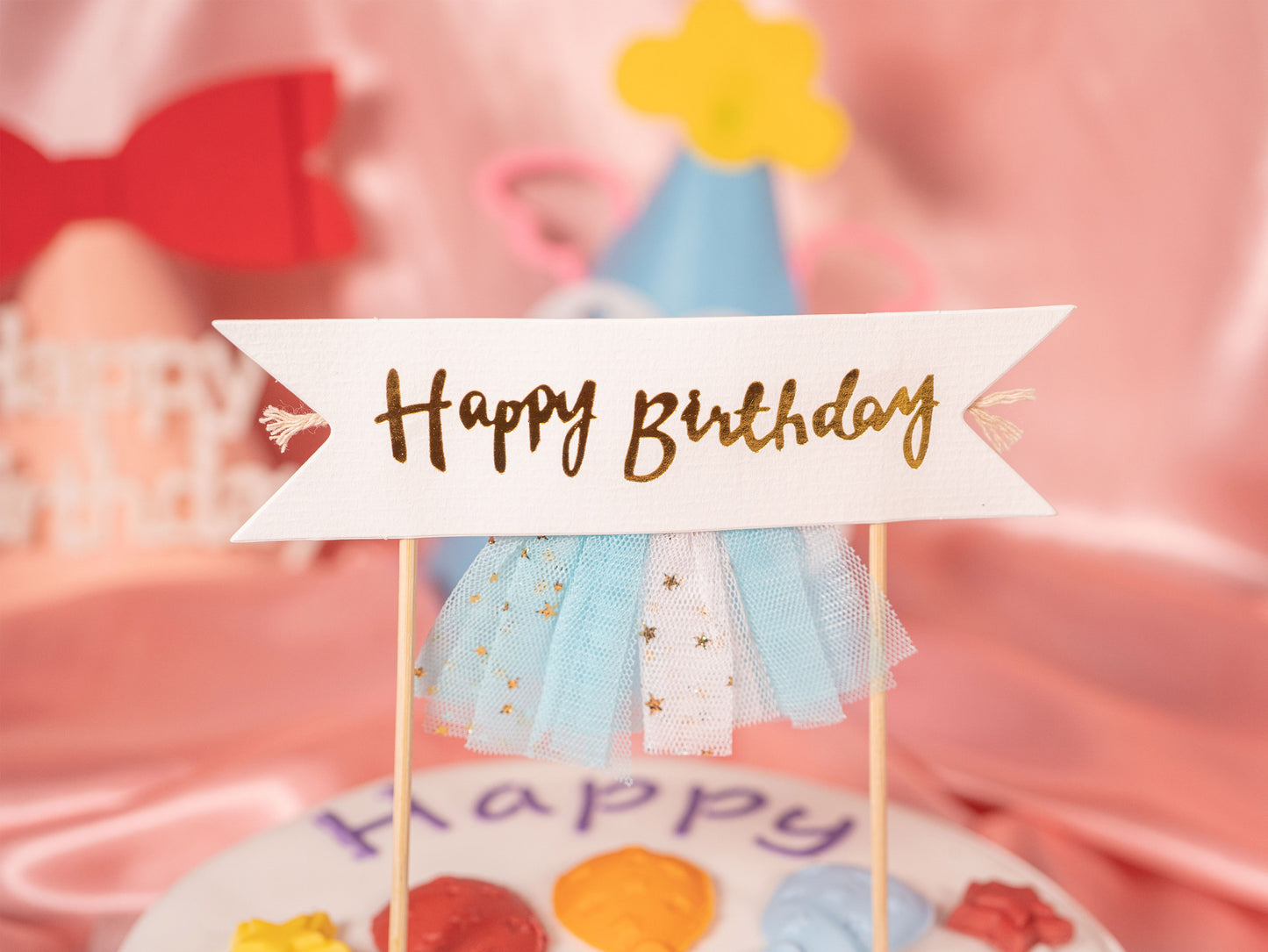 Happy Birthday Cake Topper Banner, Birthday Cake Topper Bunting Banner Flags