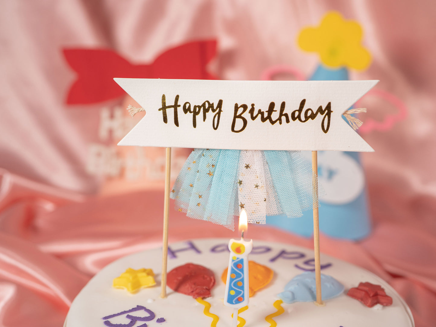 Happy Birthday Cake Topper Banner, Birthday Cake Topper Bunting Banner Flags