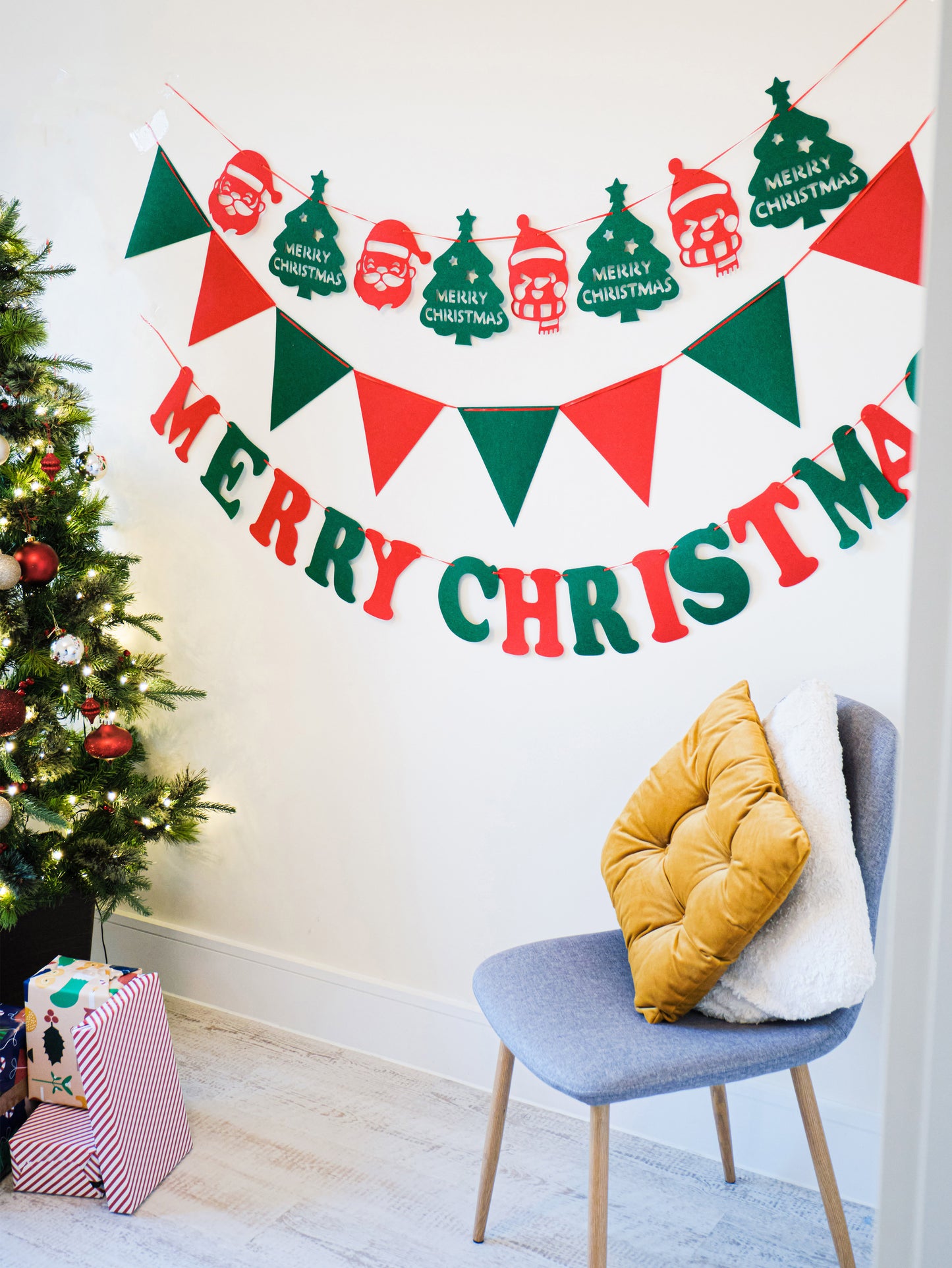 Santa Christmas Bunting, Christmas Tree Banner