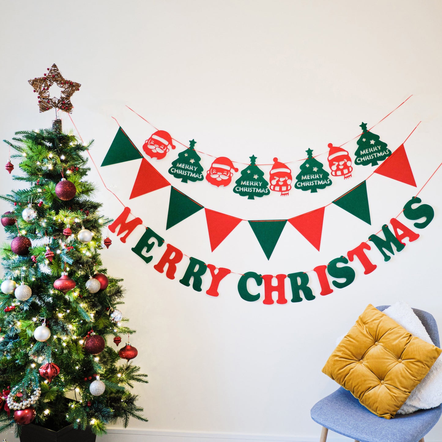 Santa Christmas Bunting, Christmas Tree Banner