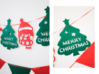 Felt Christmas Banner, Christmas Santa Tree Bunting