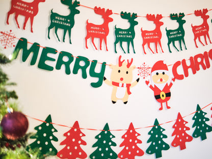 Christmas Deer Bunting, Christmas Tree Bunting, Xmas Santa Banner