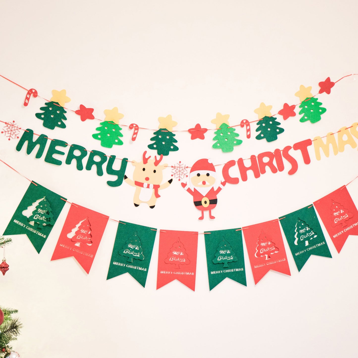 Christmas Tree Burgee Bunting, Christmas Deer Santa Banner