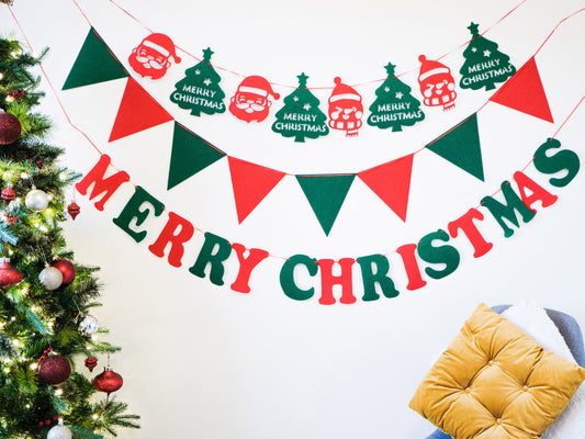 Santa Christmas Bunting, Christmas Tree Banner