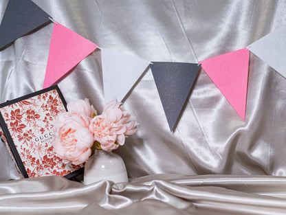 Pink Black White Party Banner, Colorful Party Bunting