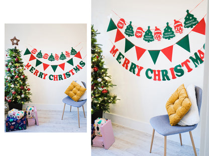 Felt Christmas Banner, Christmas Santa Tree Bunting