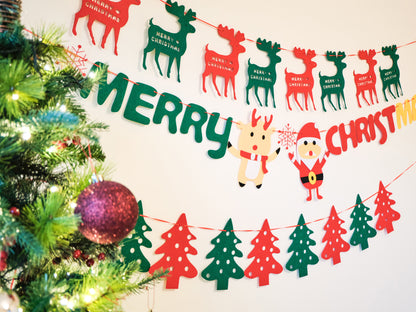 Felt Christmas Banner, Christmas Deer Bunting