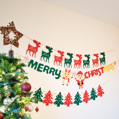 Christmas Deer Bunting, Christmas Tree Bunting, Xmas Santa Banner