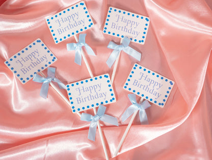 5pcs Bow Tie Cake Toppers, Pink Blue Birthday Cake Toppers