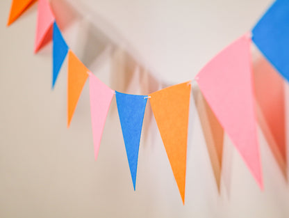 Blue Orange Pink Party Banner, Colorful Party Bunting