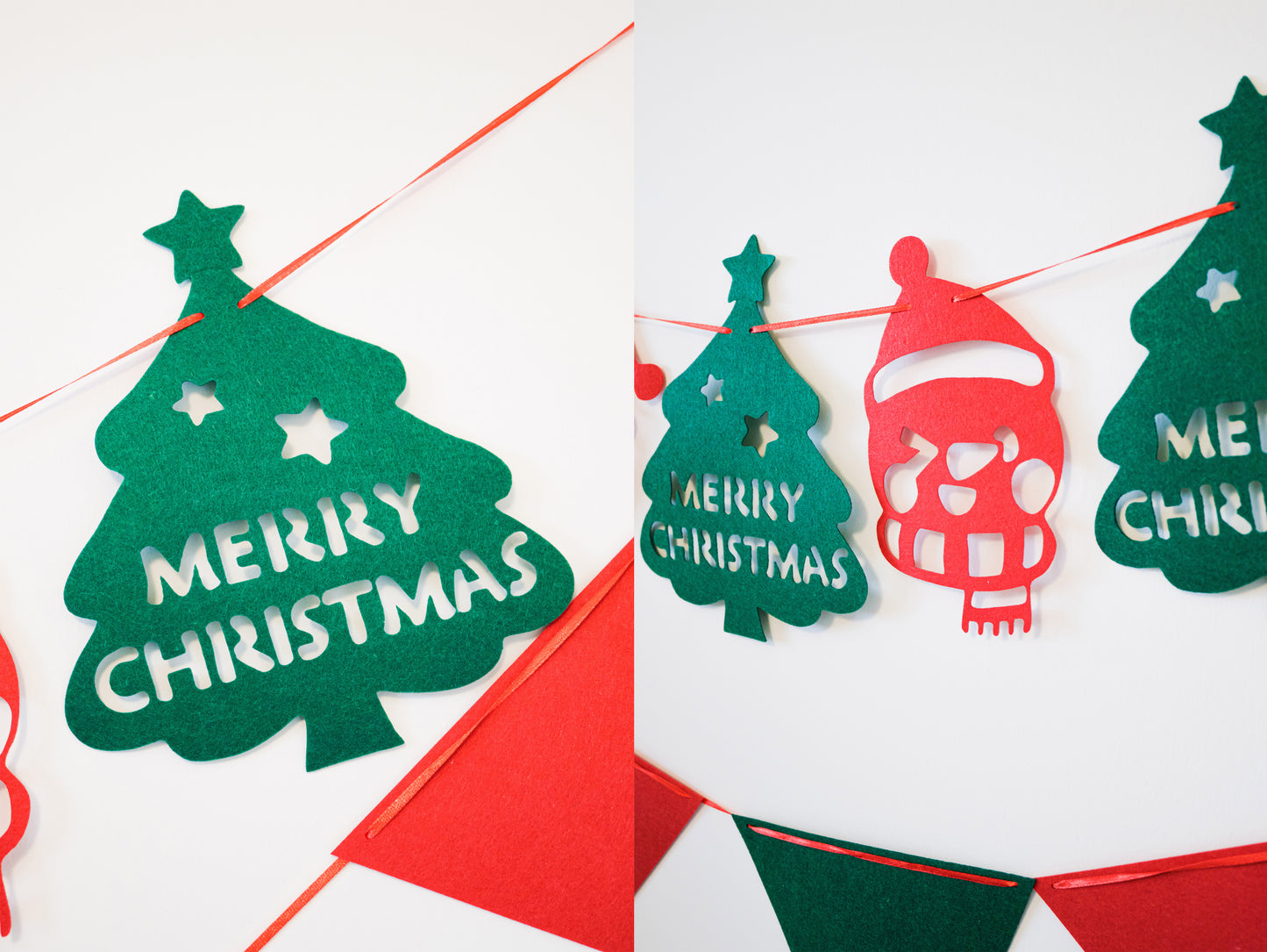 Felt Christmas Banner, Christmas Santa Tree Bunting