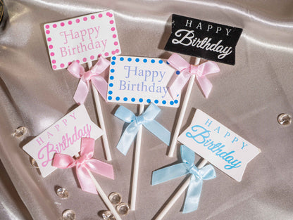 5pcs Bow Tie Cake Toppers, Pink Blue Birthday Cake Toppers