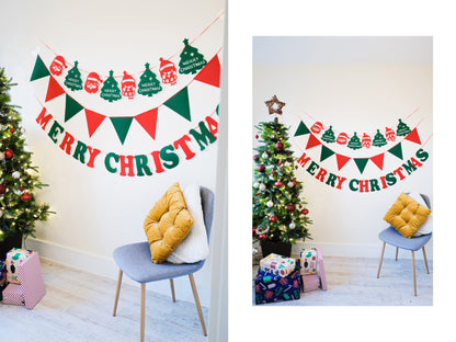 Santa Christmas Bunting, Christmas Tree Banner