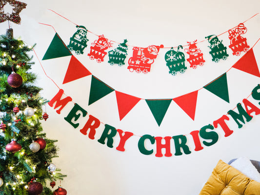 Christmas Train Bunting, Xmas Tree Santa Deer Banner