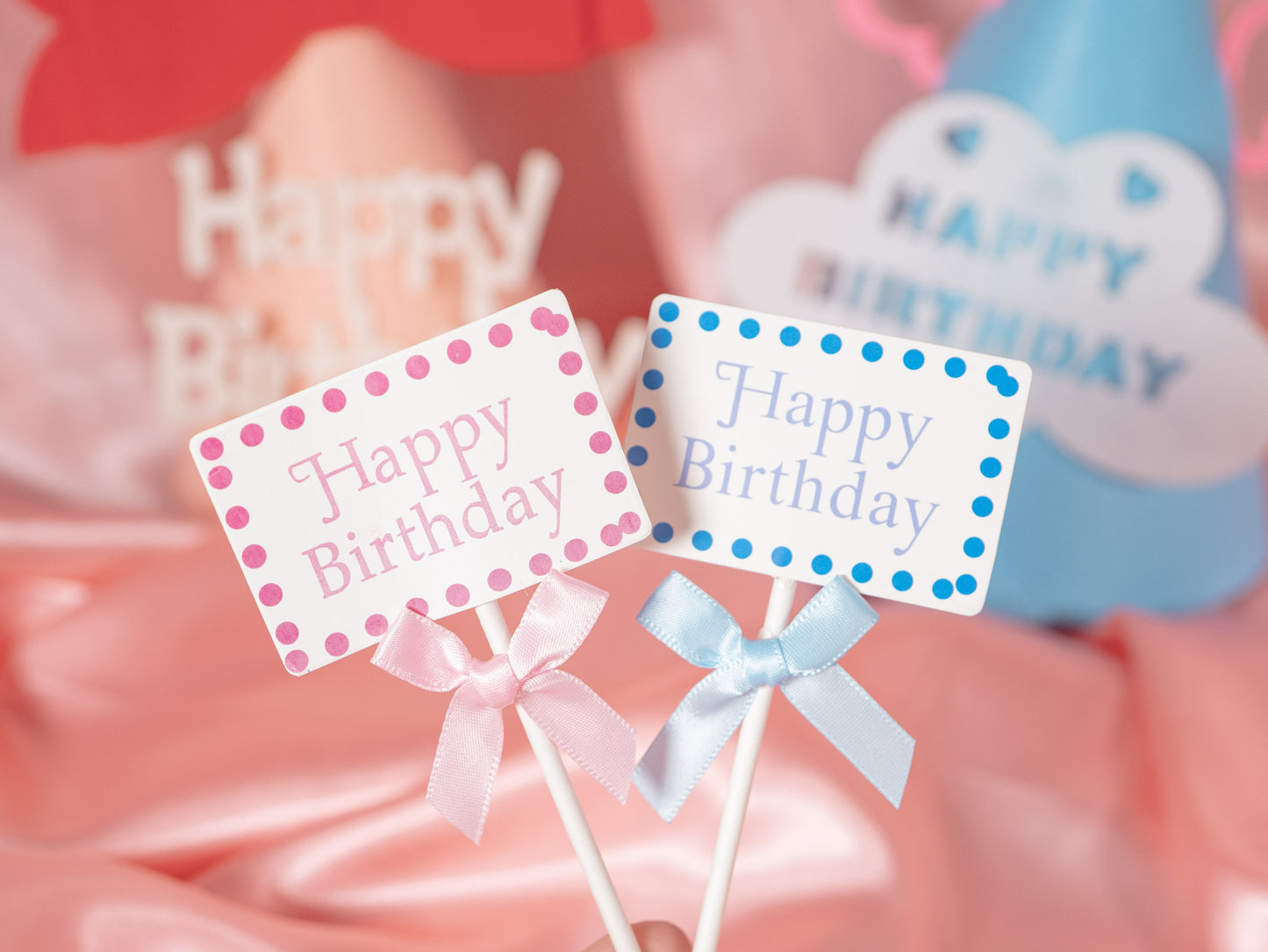 5pcs Bow Tie Cake Toppers, Pink Blue Birthday Cake Toppers