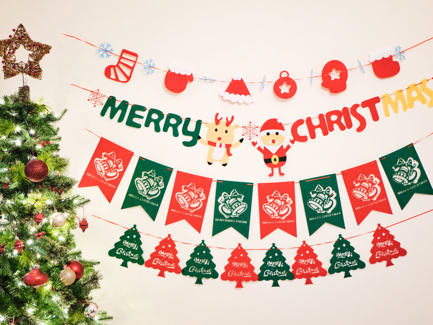 Christmas Bell Bunting, Christmas Tree Bunting, Xmas Sock Hat Banner