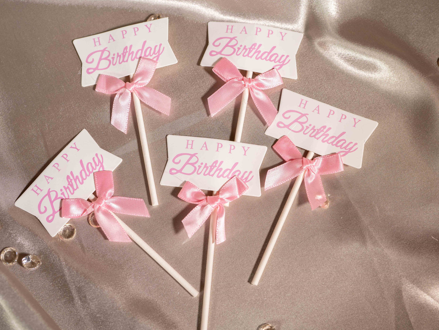 5pcs Bow Tie Cake Toppers, Pink Blue Birthday Cake Toppers