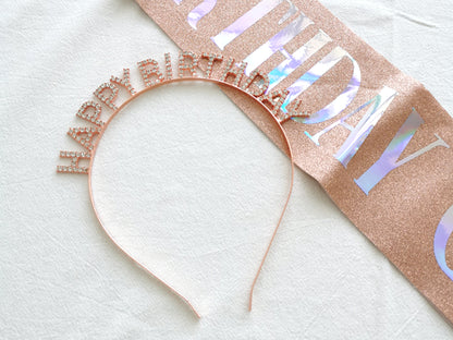 Rose Gold Rhinestone Shining Birthday Headband, Birthday Letter Glitter Crown Hairband