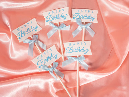 5pcs Bow Tie Cake Toppers, Pink Blue Birthday Cake Toppers