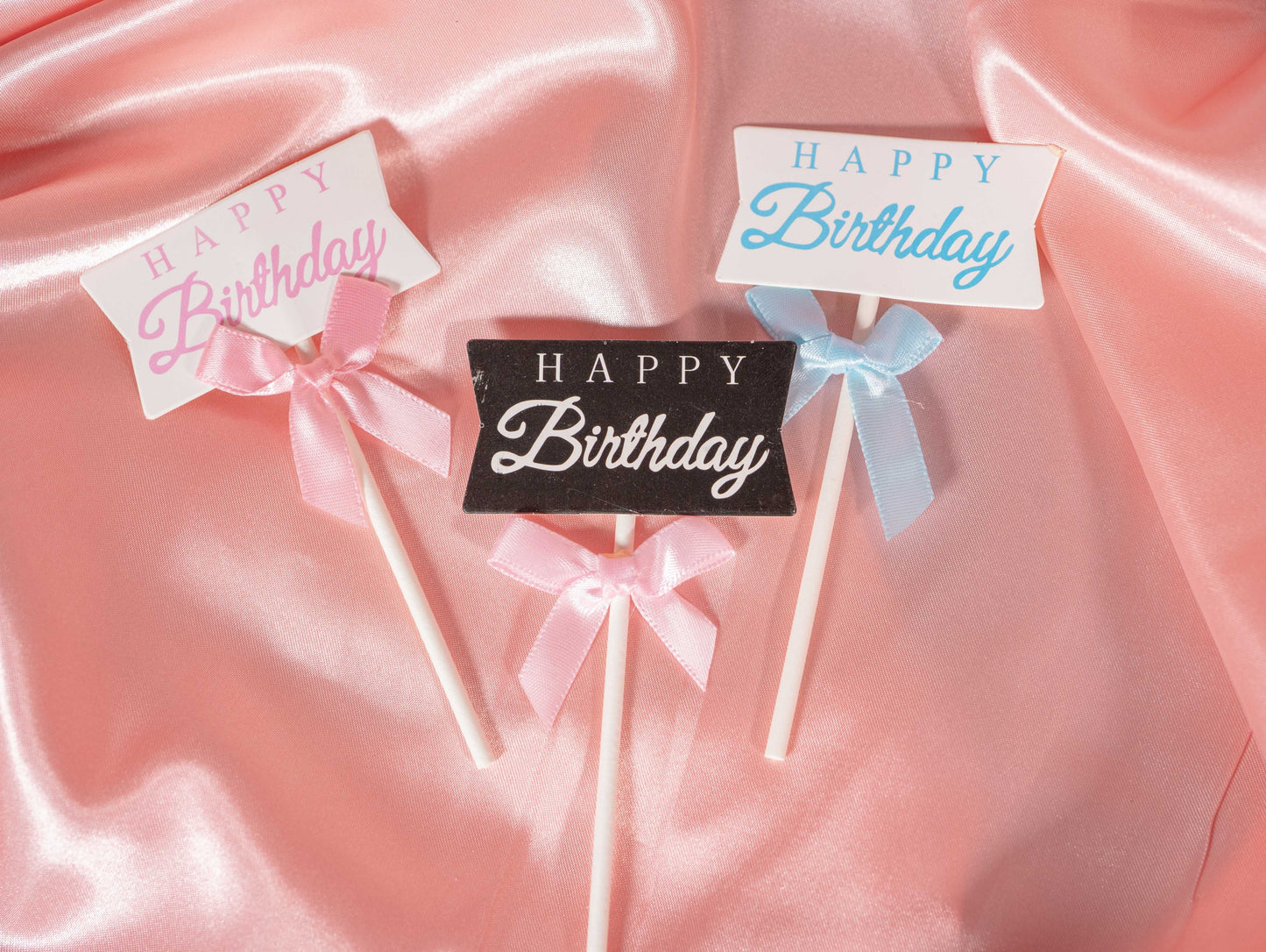 5pcs Bow Tie Cake Toppers, Pink Blue Birthday Cake Toppers