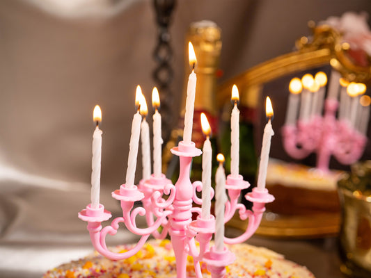 Pink Vintage Candlestick Candelabra Bracket and 9PCS Candles 1 Set