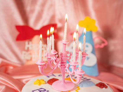 Pink Vintage Candlestick Candelabra Bracket and 9PCS Candles 1 Set