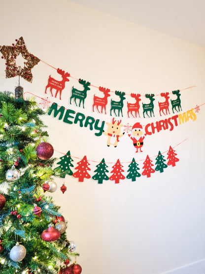 Christmas Deer Bunting, Christmas Tree Bunting, Xmas Santa Banner