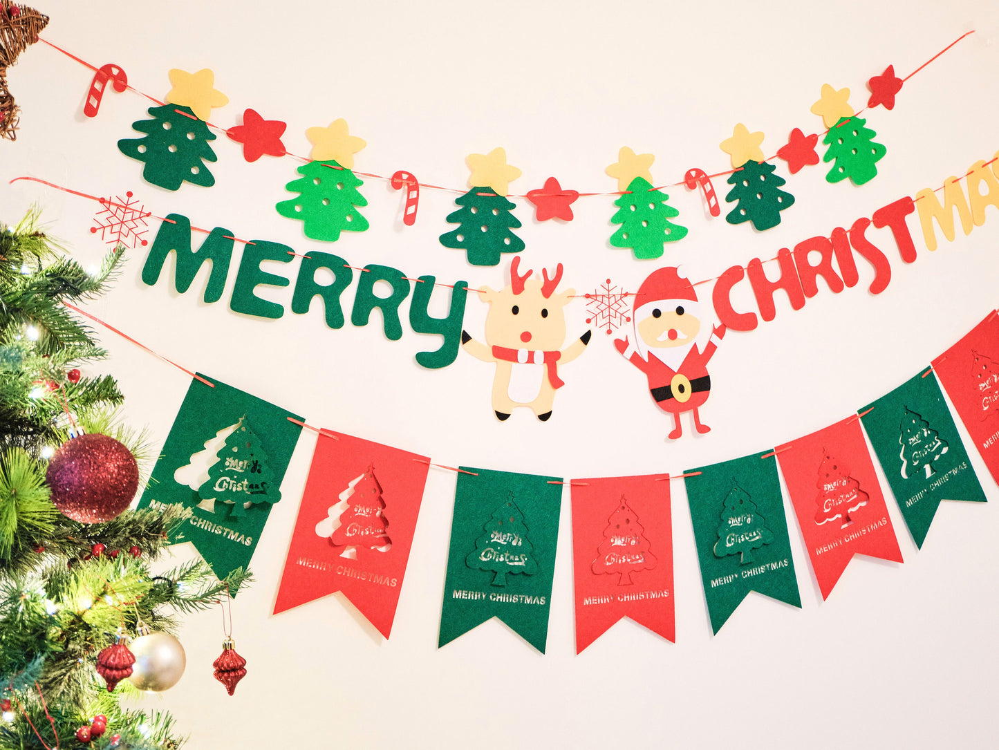 Christmas Tree Burgee Bunting, Christmas Deer Santa Banner