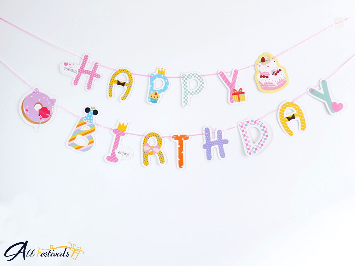 Colorful Cartoon Birthday Bunting Banner, Birthday Party Decorations