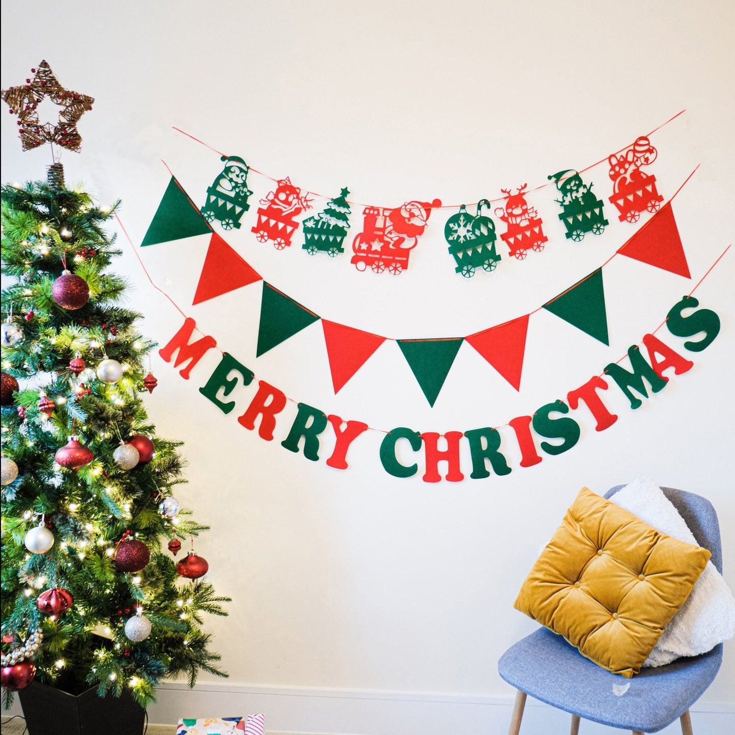 Christmas Train Bunting, Xmas Tree Santa Deer Banner