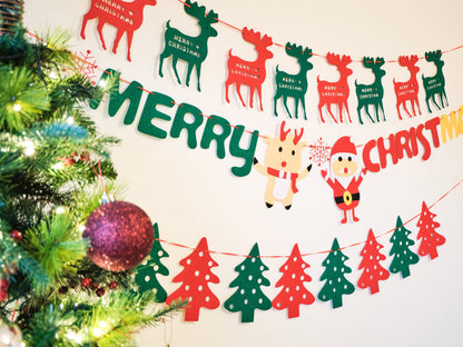 Christmas Deer Bunting, Christmas Tree Bunting, Xmas Santa Banner