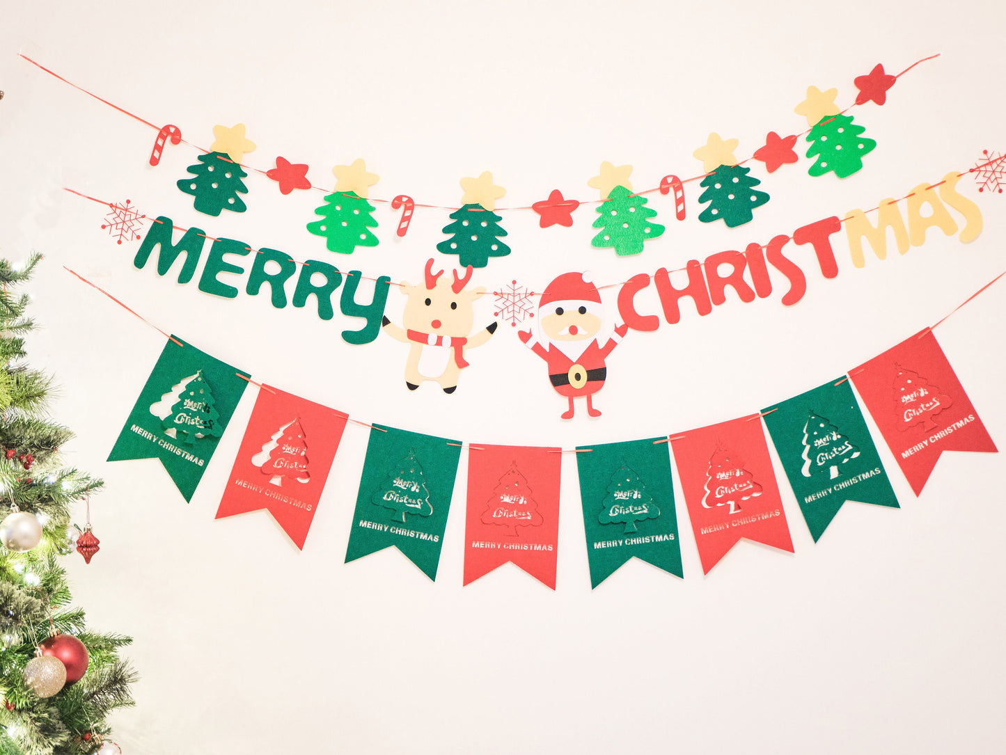 Christmas Tree Burgee Bunting, Christmas Deer Santa Banner