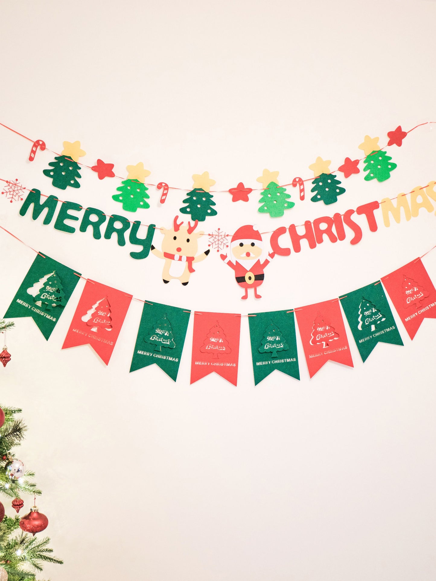 Christmas Tree Burgee Bunting, Christmas Deer Santa Banner