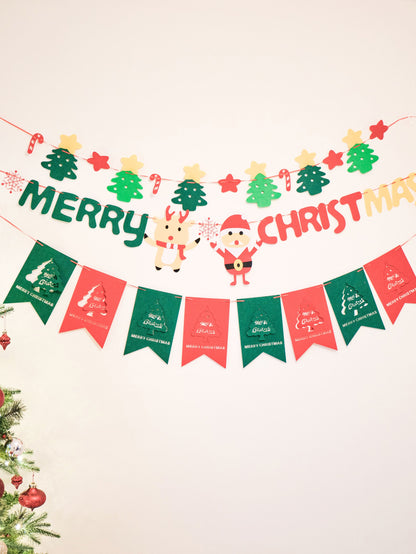 Christmas Tree Burgee Bunting, Christmas Deer Santa Banner