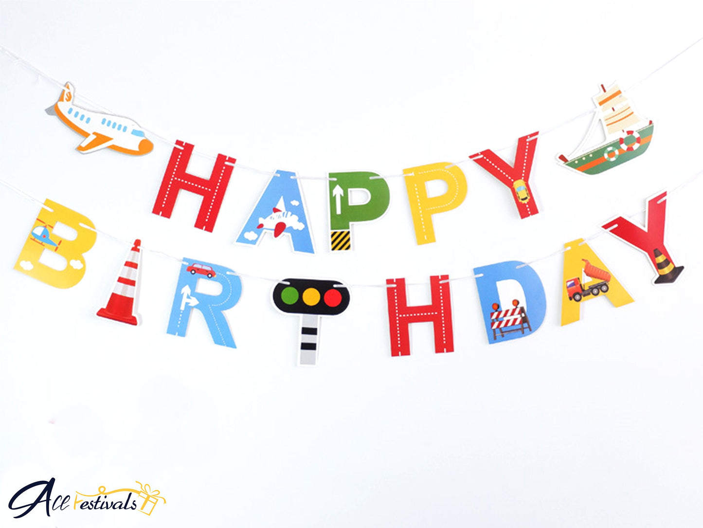 Colorful Cartoon Birthday Bunting Banner, Birthday Party Decorations