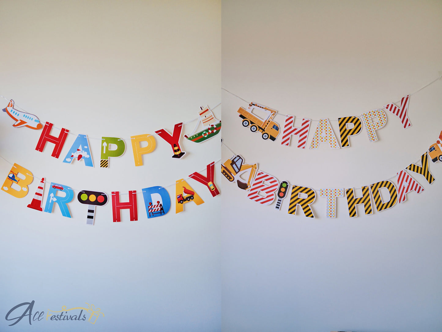 Colorful Cartoon Birthday Bunting Banner, Birthday Party Decorations