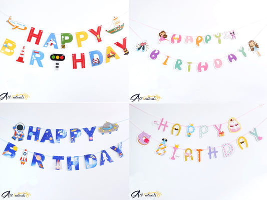 Colorful Cartoon Birthday Bunting Banner, Birthday Party Decorations